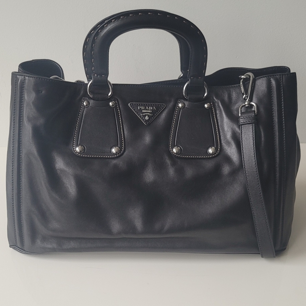 PRADA Rare Nocciolo Soft Calf Leather Black Bag - Picture 7 of 14